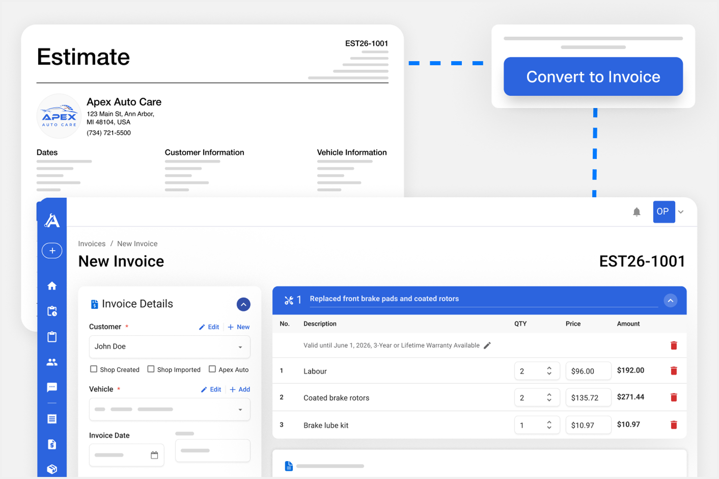 Converting an approved estimate into an invoice in one click