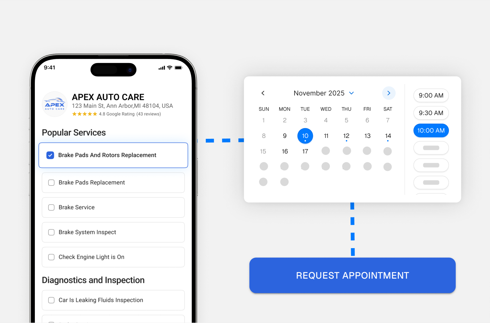 Online booking calendar shown on a mobile app