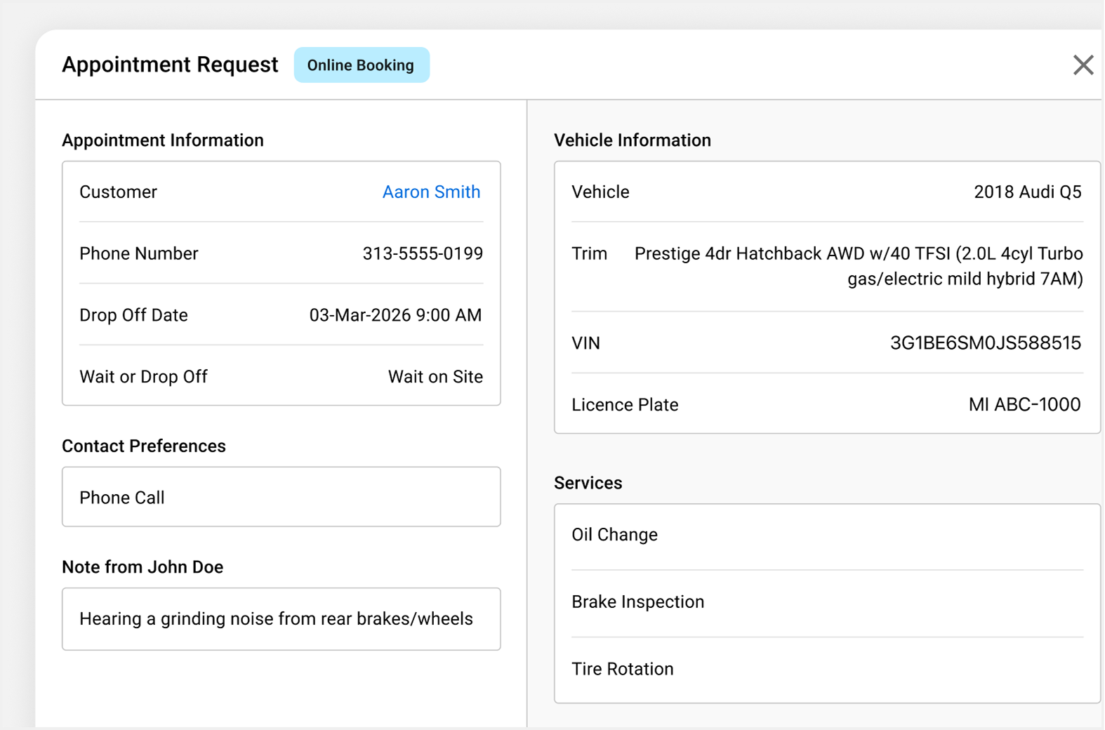 Apex appointment request panel with accept, decline and propose new time actions