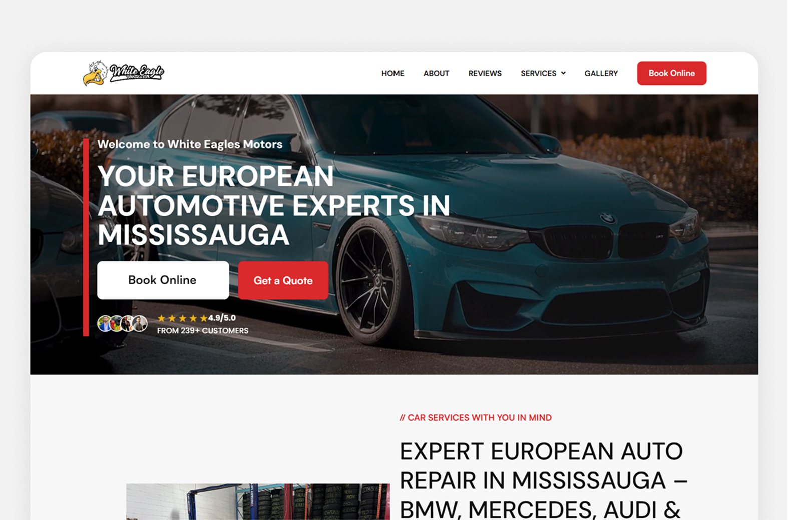 Apex European automotive shop website with a Book Online button